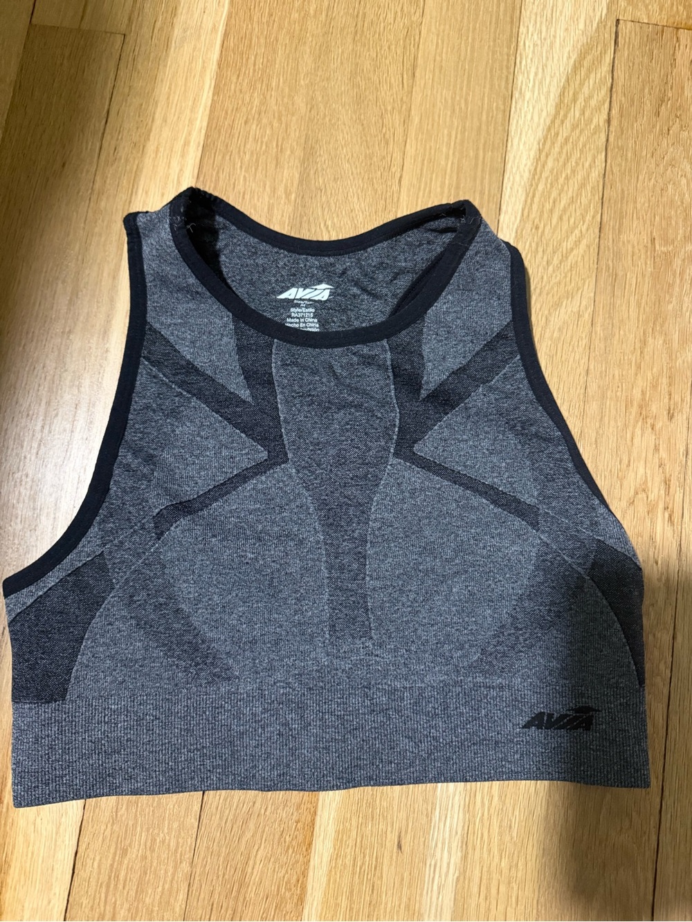 Avia Charcoal and Black High-Neck Seamless Sports Bra